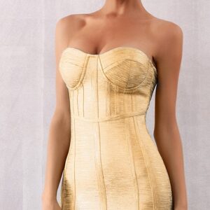 Portia Strapless Bronzing Gold Stretch Bandage Dress