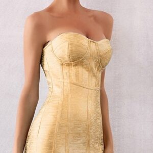 Portia Strapless Bronzing Gold Stretch Bandage Dress