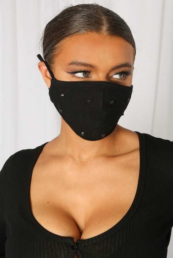 Black Stud Detail Double Layer Face Mask