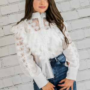 Sophisticated Embroidered Lace Button Up Blouse